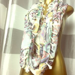 Infinity scarf , colorful paisley and fringe